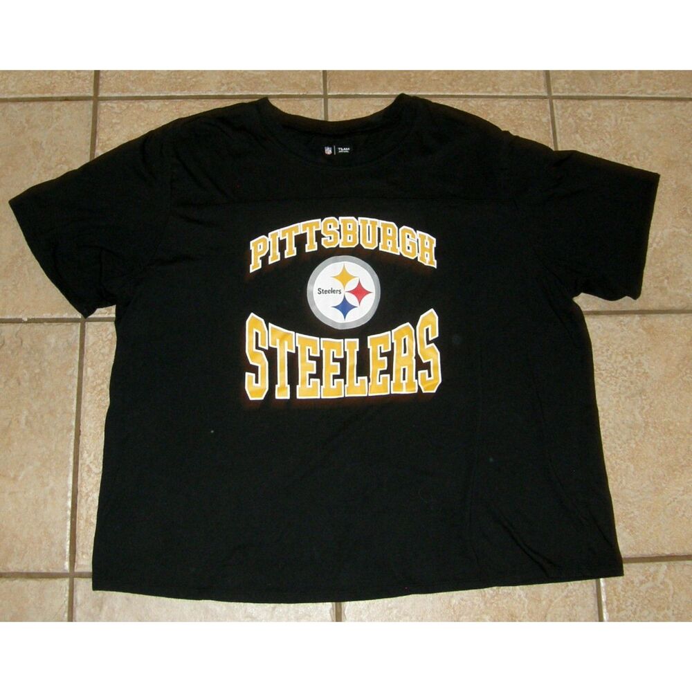 TEAM APPAREL Womens Plus Sz 3XL Black NFL PITTSBURGH STEELERS Short Sleeve Shirt